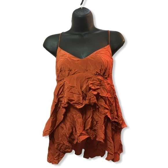 Elle Moss Wrinkled Burnt Orange Blouse Size S - Picture 2 of 6